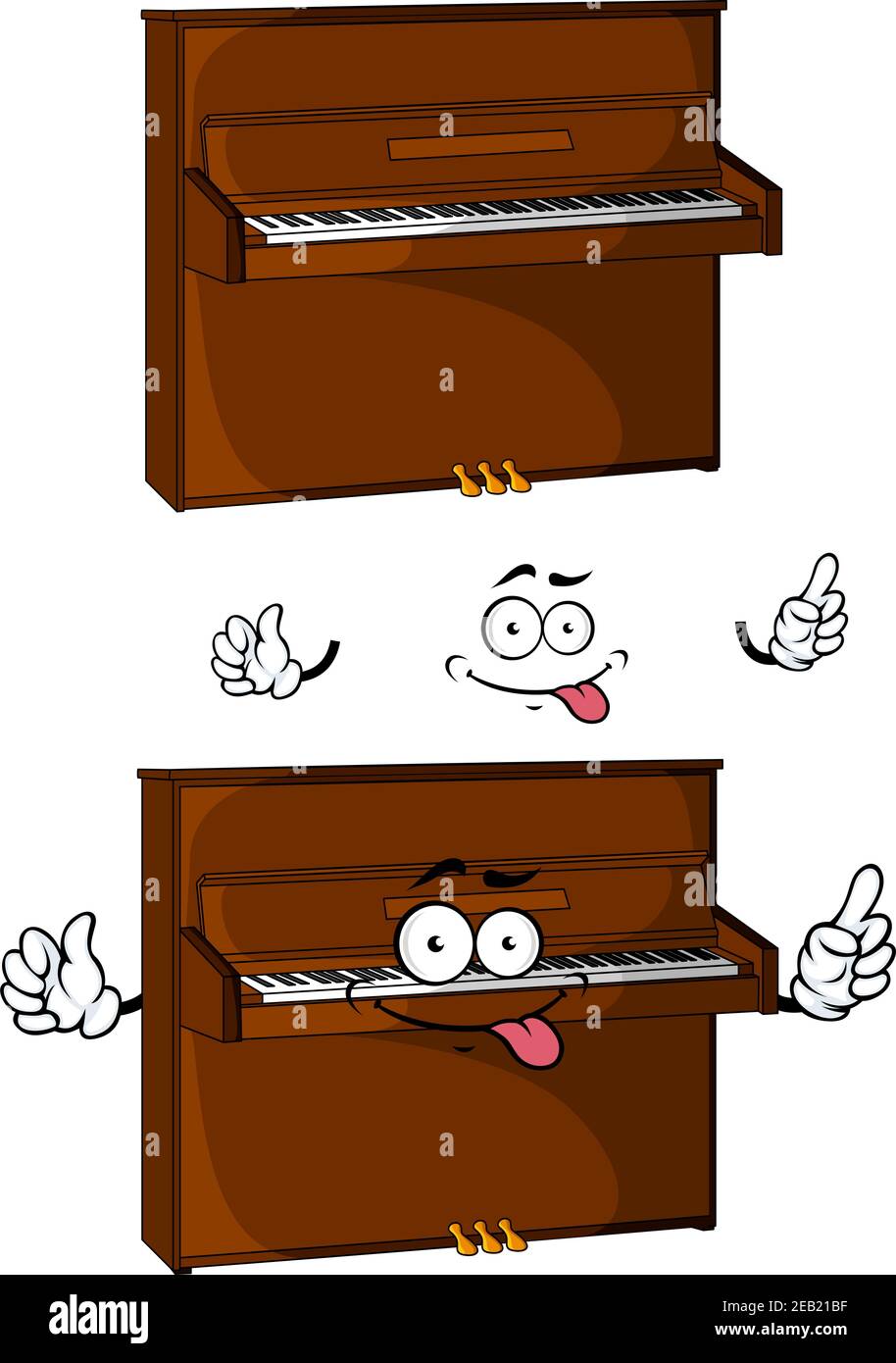 Teasing Cartoon braun Klavier Charakter isoliert auf weißem Hintergrund für Leistung oder Musikdesign Stock Vektor