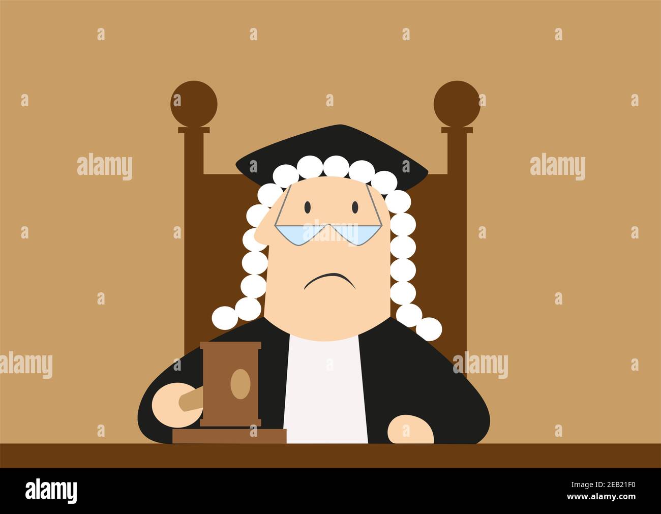 Richter in Perücke, Brille und Mantel klopfenden gavel im Gerichtssaal und  macht Urteil, für niedrige und Gerechtigkeit Konzept-Design, Cartoon  flachen Stil Stock-Vektorgrafik - Alamy