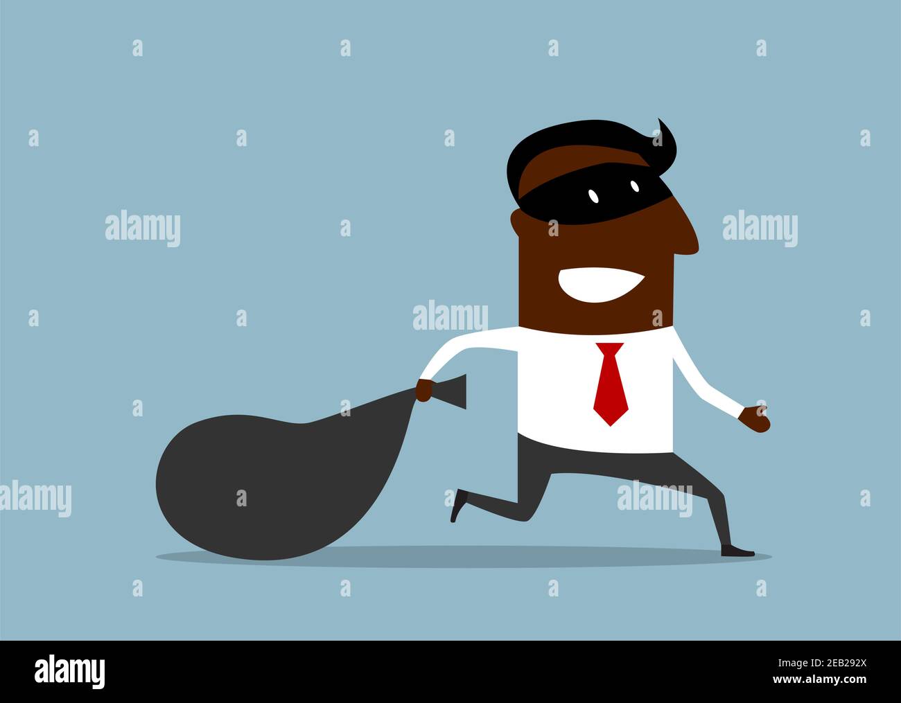 Geschäftsmann in Einbrecher Maske flieht mit gestohlenen Tasche, Cartoon flachen Stil Stock Vektor