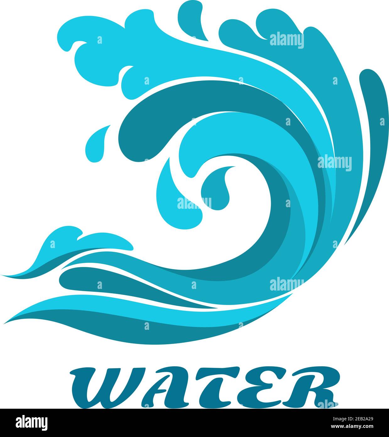 Curling brechen Ozean Welle abstraktes Symbol mit Bildunterschrift Wasser für Urlaub oder Natur Design Stock Vektor