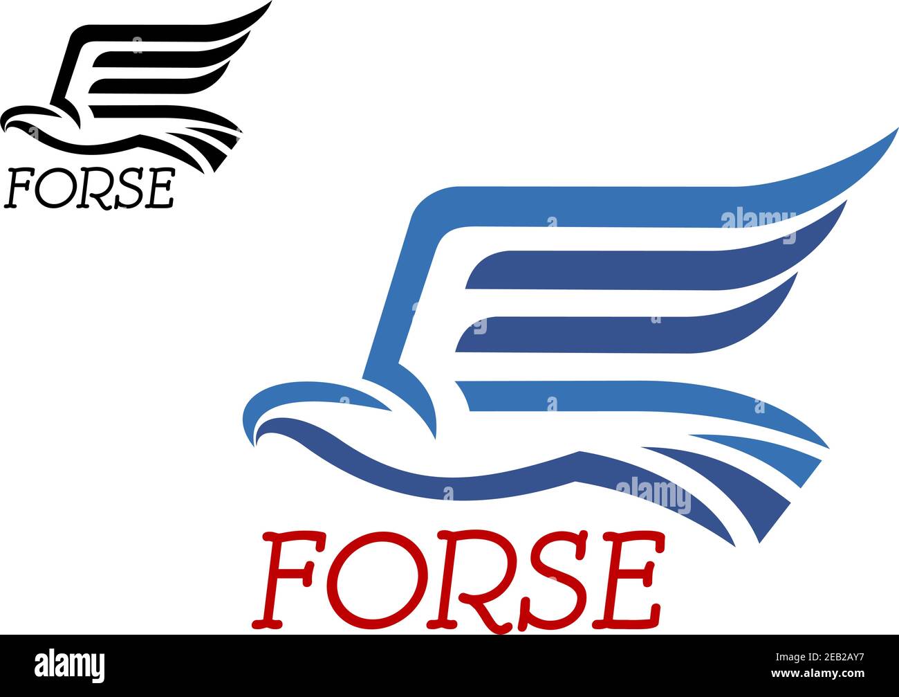 Mächtige Falkion oder Adler im Flug symbolisoliert auf weißem Hintergrund Mit Bildunterschrift Force und schwarz kleine Variation im Obermaterial Winkel Stock Vektor