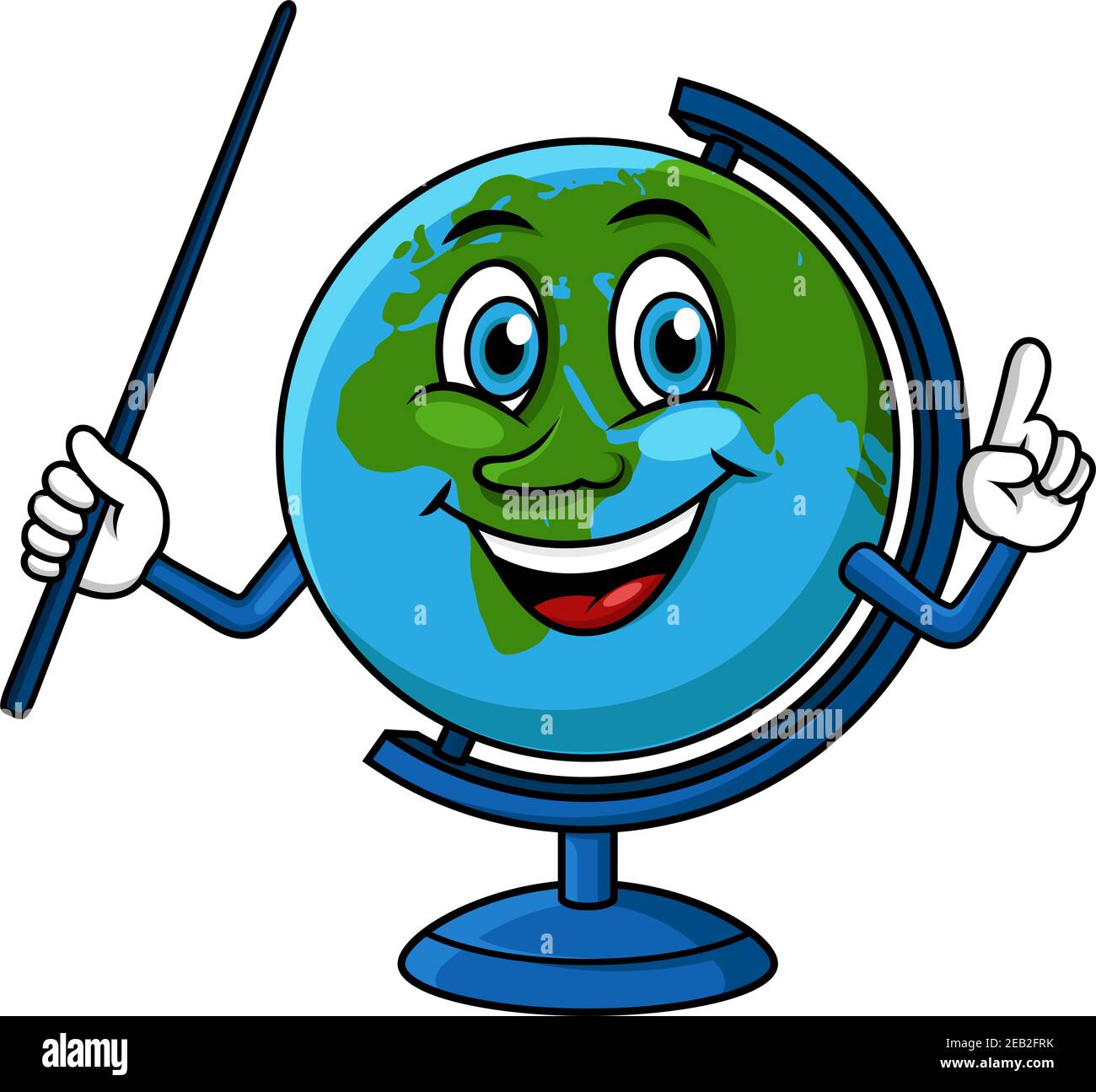 Lächelnder Globus Cartoon-Figur mit blauem Zeiger in der Hand, für Bildung  oder Geographie Unterricht Design Stock-Vektorgrafik - Alamy