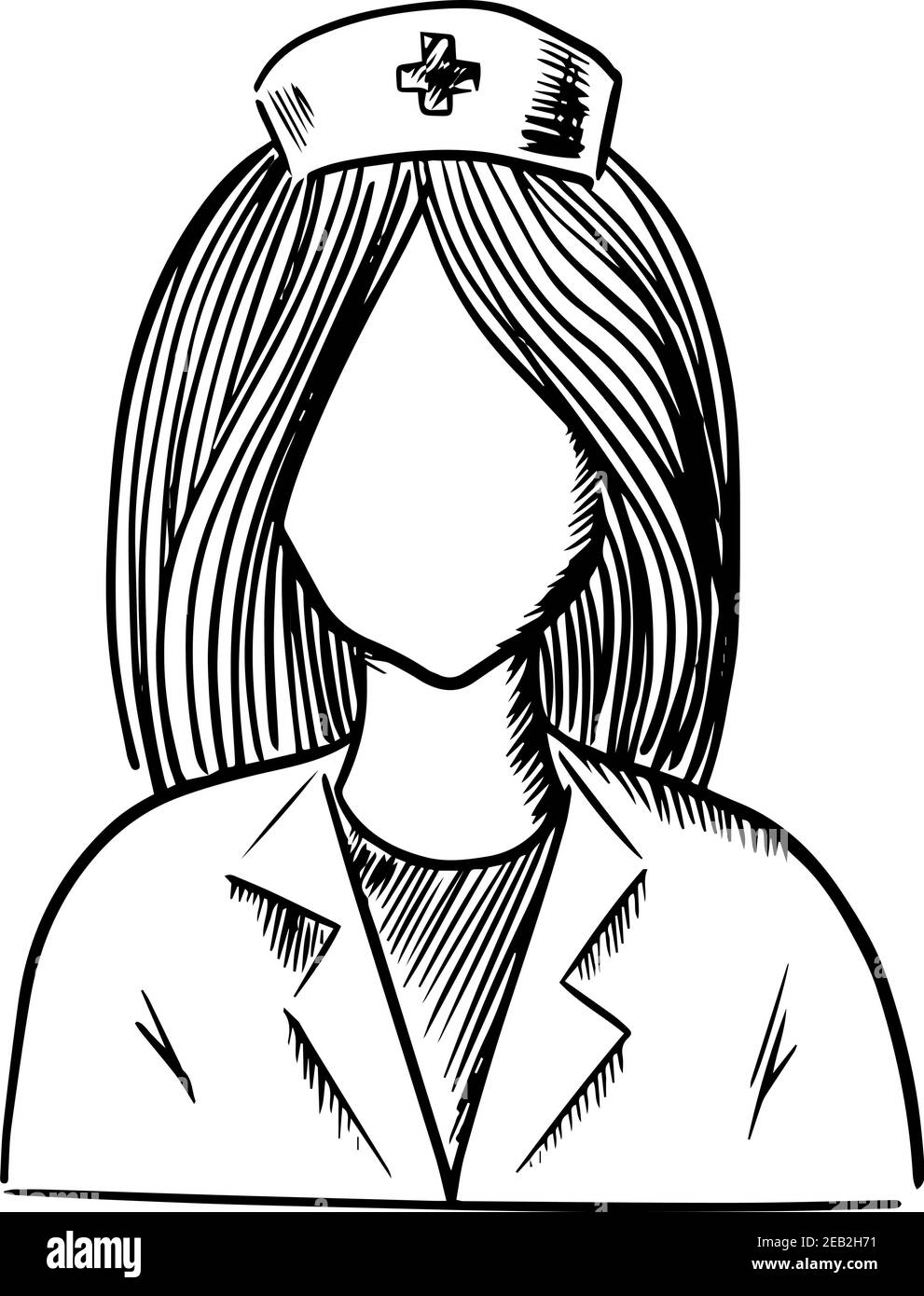 Arzt oder Krankenschwester Symbol in Uniform und Hut isoliert auf weißem Hintergrund. Skizzenstil Stock Vektor