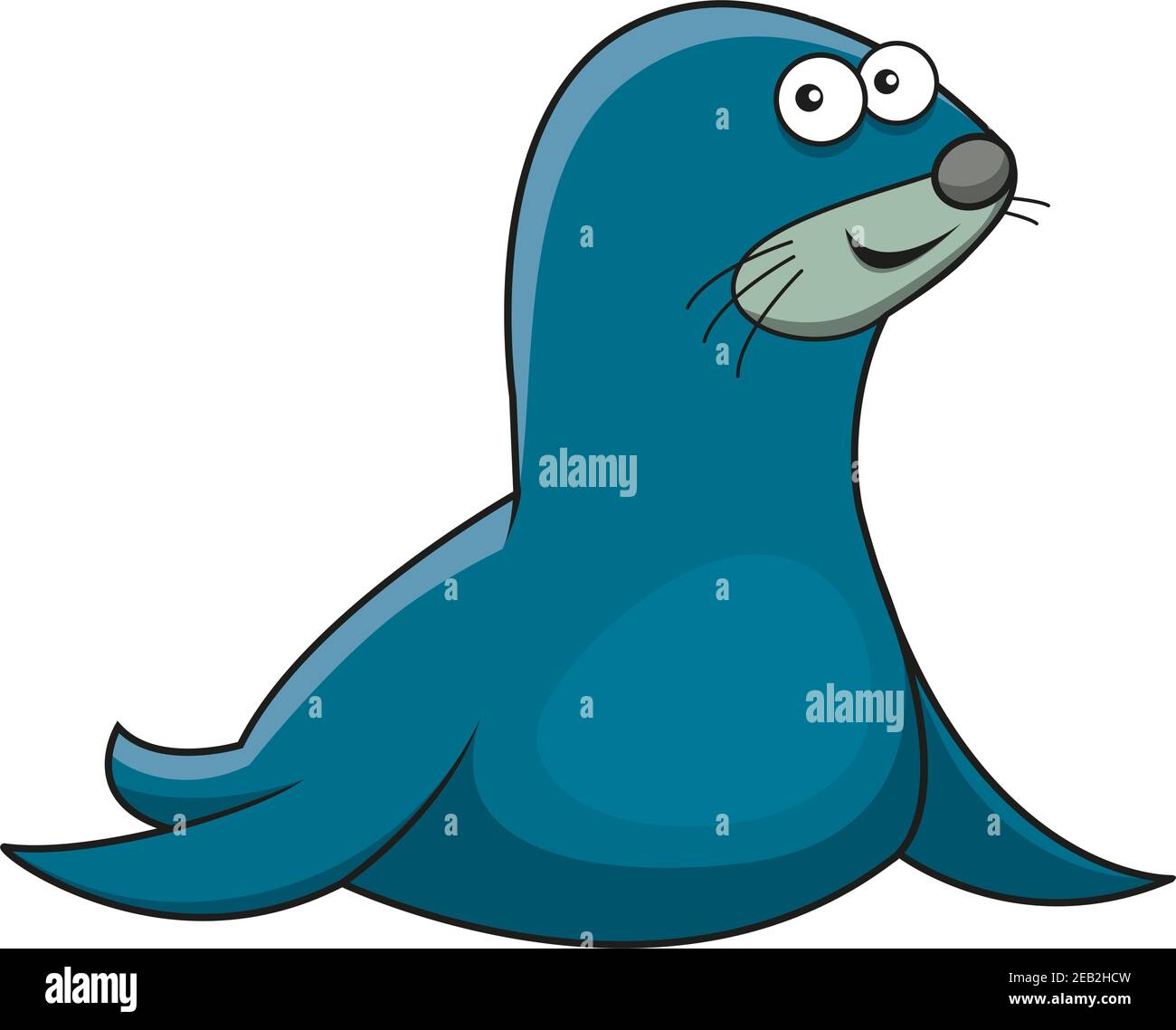 Verspielte Cartoon Meerpelz Seehund Charakter mit blauem dickem Fell und langen Vorderlippern, für Natur oder Maskottchen-Design Stock Vektor