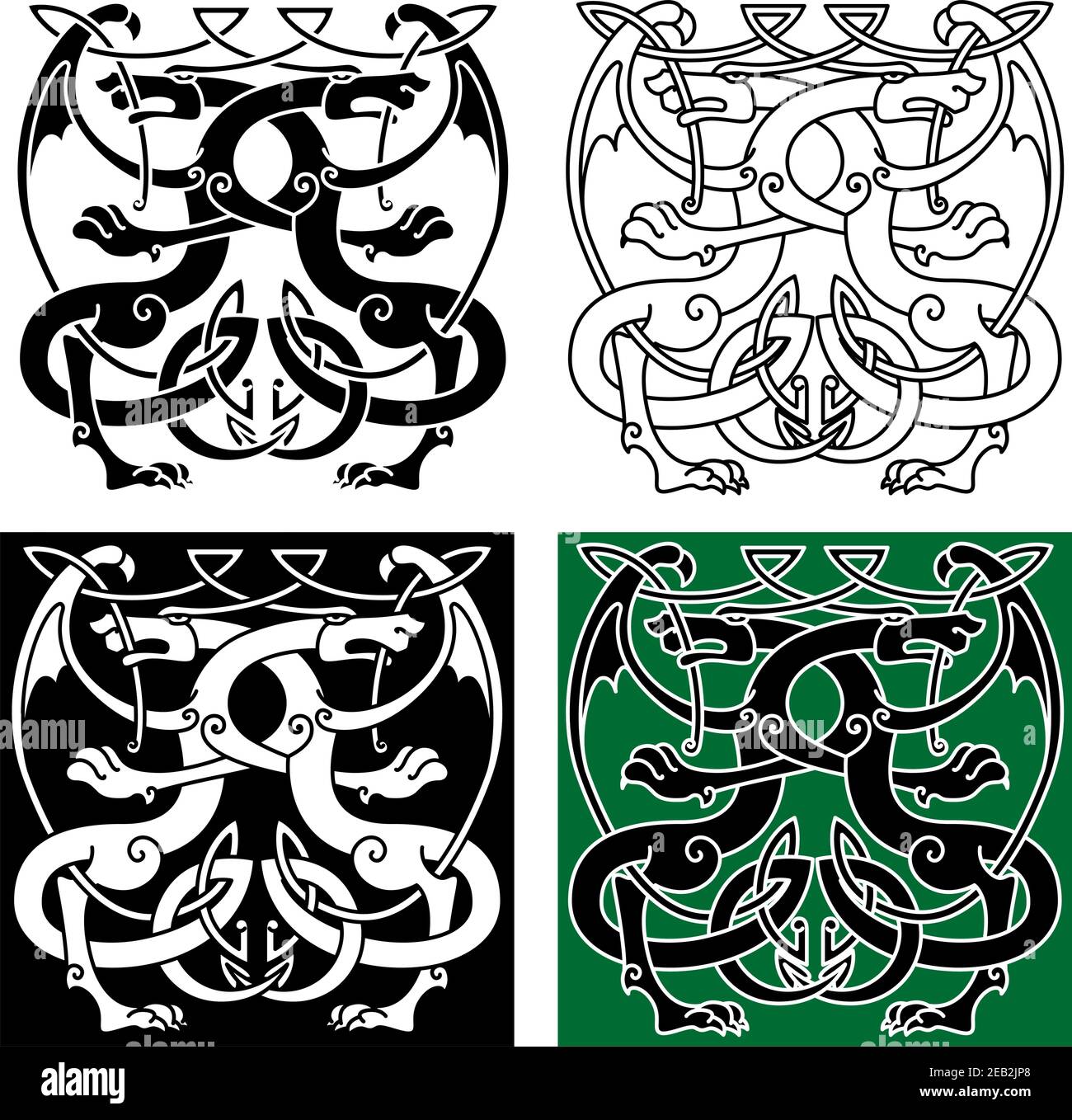 Vintage celtic dekorative Ornament mit alten geflügelten Drachen, für Tattoo oder Kunst-Design Stock Vektor