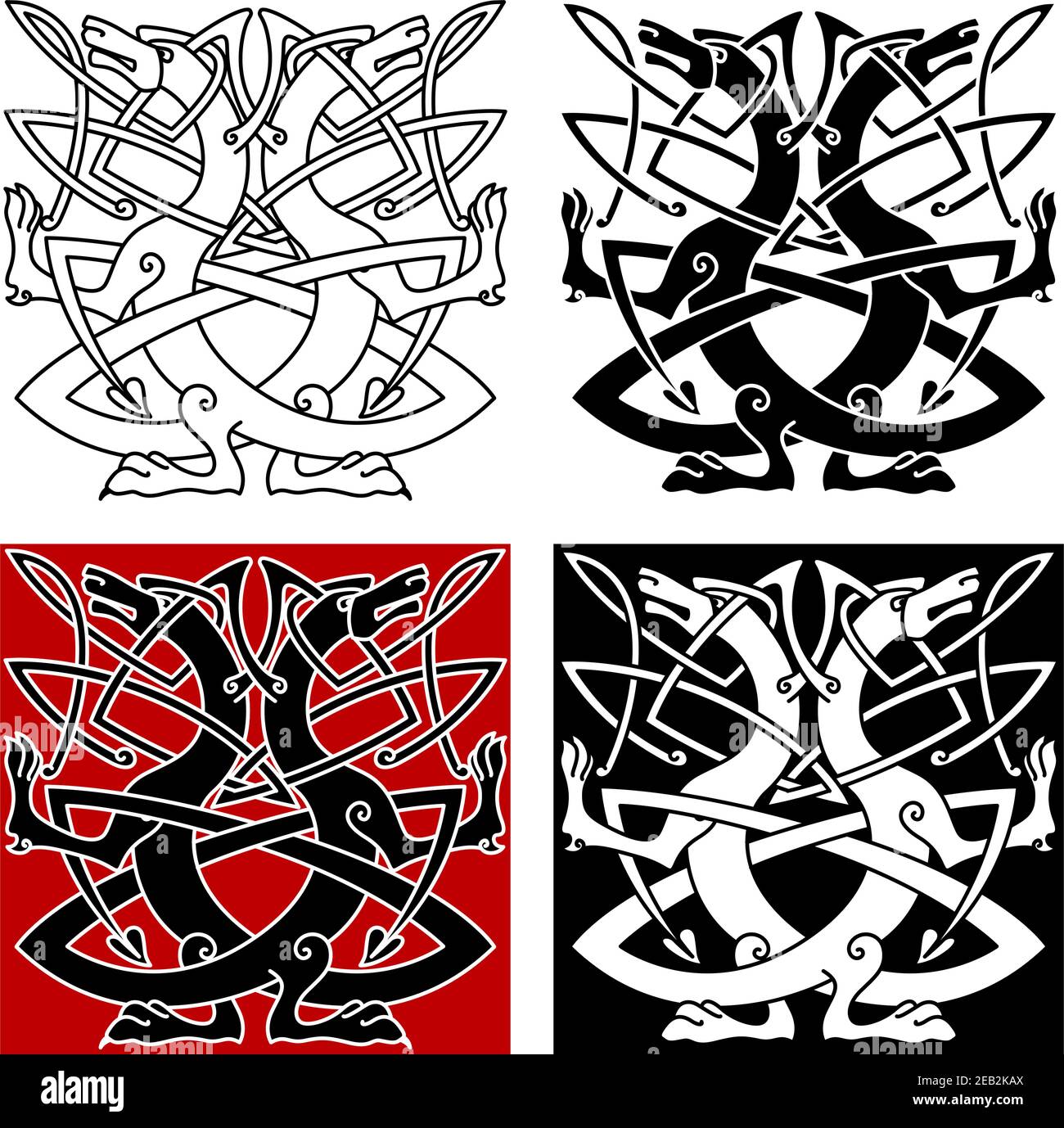 Hund oder Wolf keltisches Muster mit traditionellen Knoten in Umriss Stil Stock Vektor