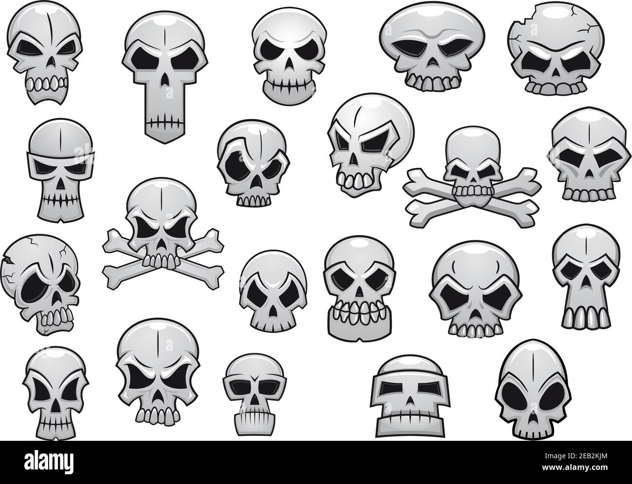 Menschliche und böse Schädel Set für halloween Urlaub oder Tattoo Design Stock Vektor