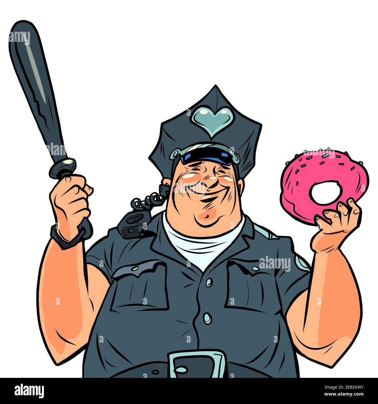 Fetter Polizist mit einem Donut Stock Vektor