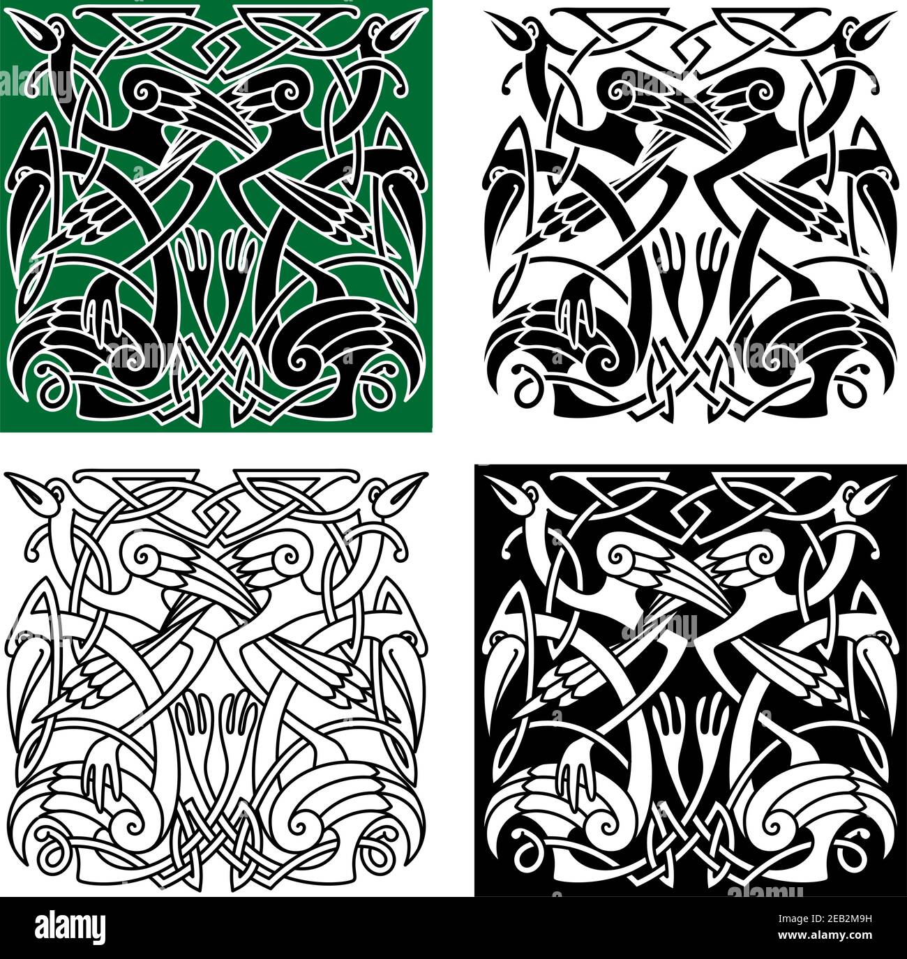 Alte keltische Vögel Symbole mit Tribal stilisierten Reiher oder Störche, verziert mit traditionellen irischen Ornament. Für Tattoo oder heraldry Design Stock Vektor