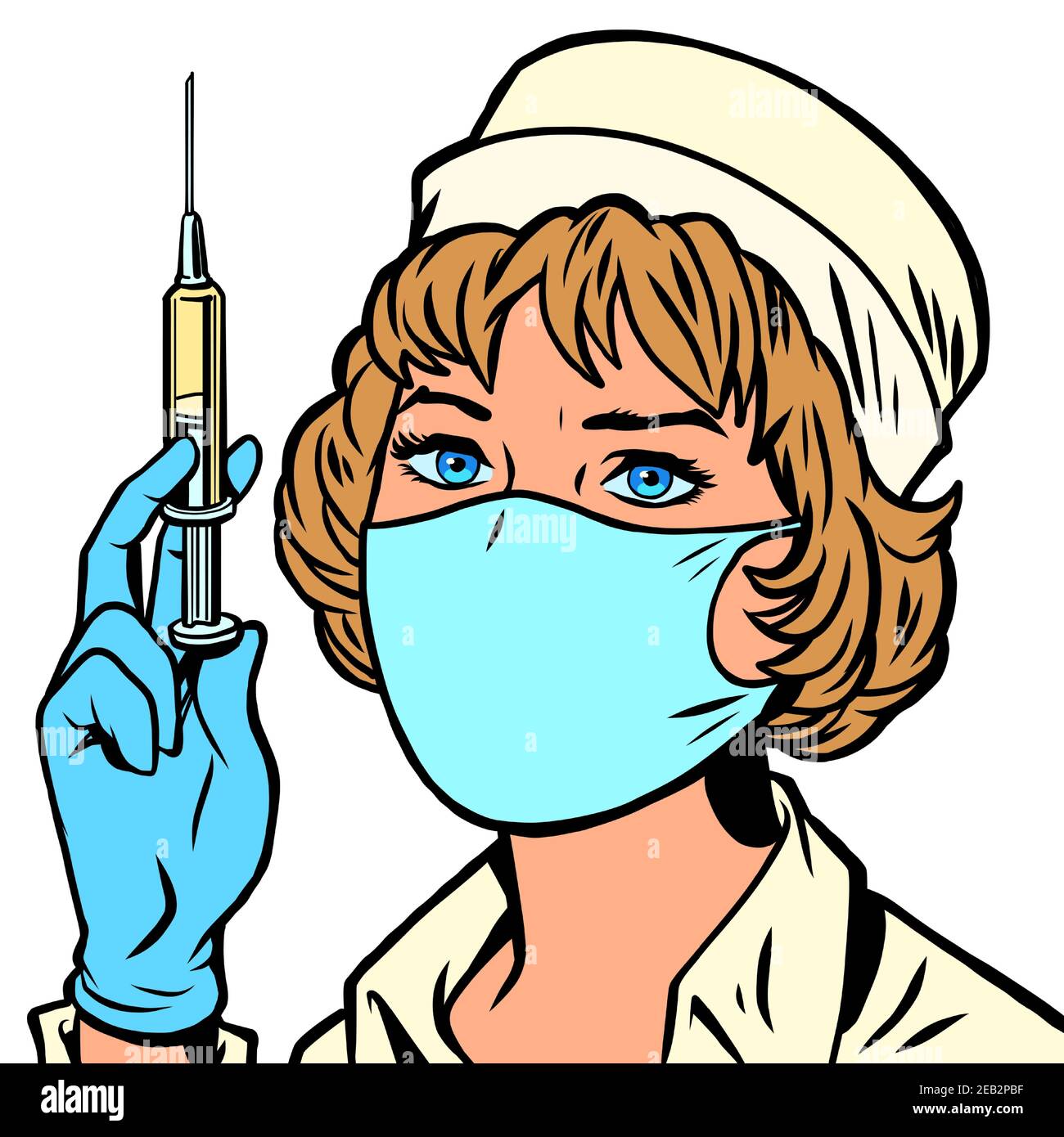 Krankenschwester mit einer Spritze und einem Impfstoff Stock Vektor