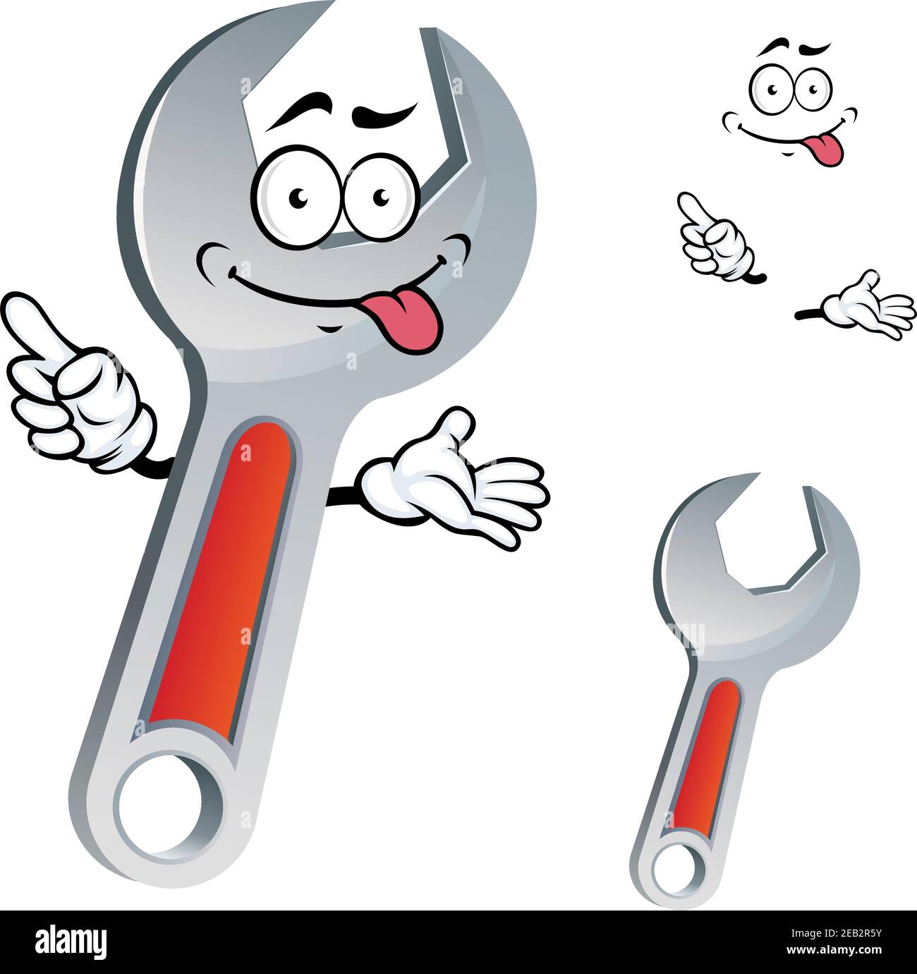 Cartoon Kombinationsschlüssel Charakter mit offenem Ende und Ringspitzen Isoliert auf weißem Hintergrund Stock Vektor