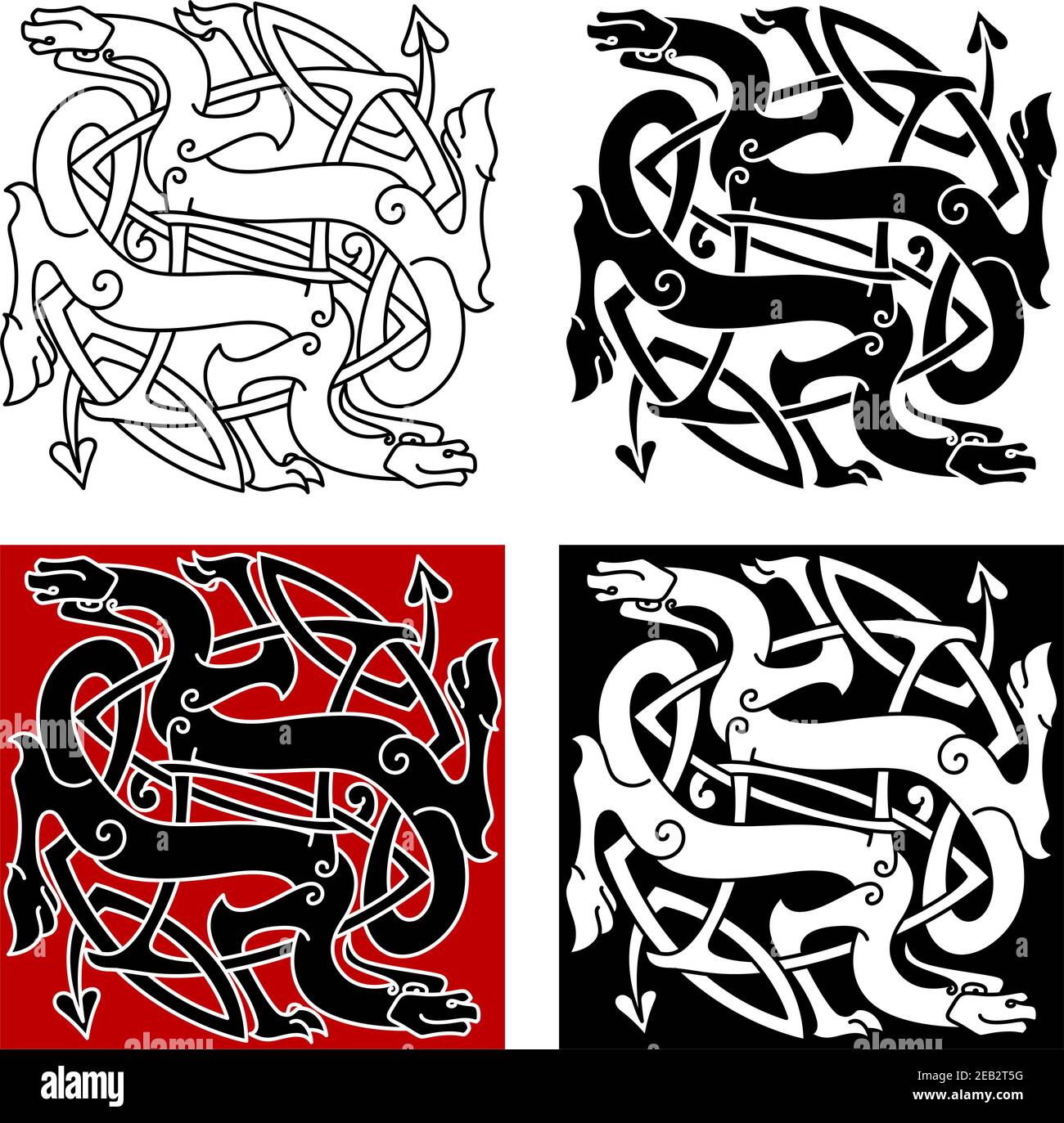 Keltische Drachen Knoten-Muster mit mittelalterlichen stilisierten Totem Tiere, verziert mit Tribal dekorative Elemente, für Tattoo oder T-Shirt-Design Stock Vektor