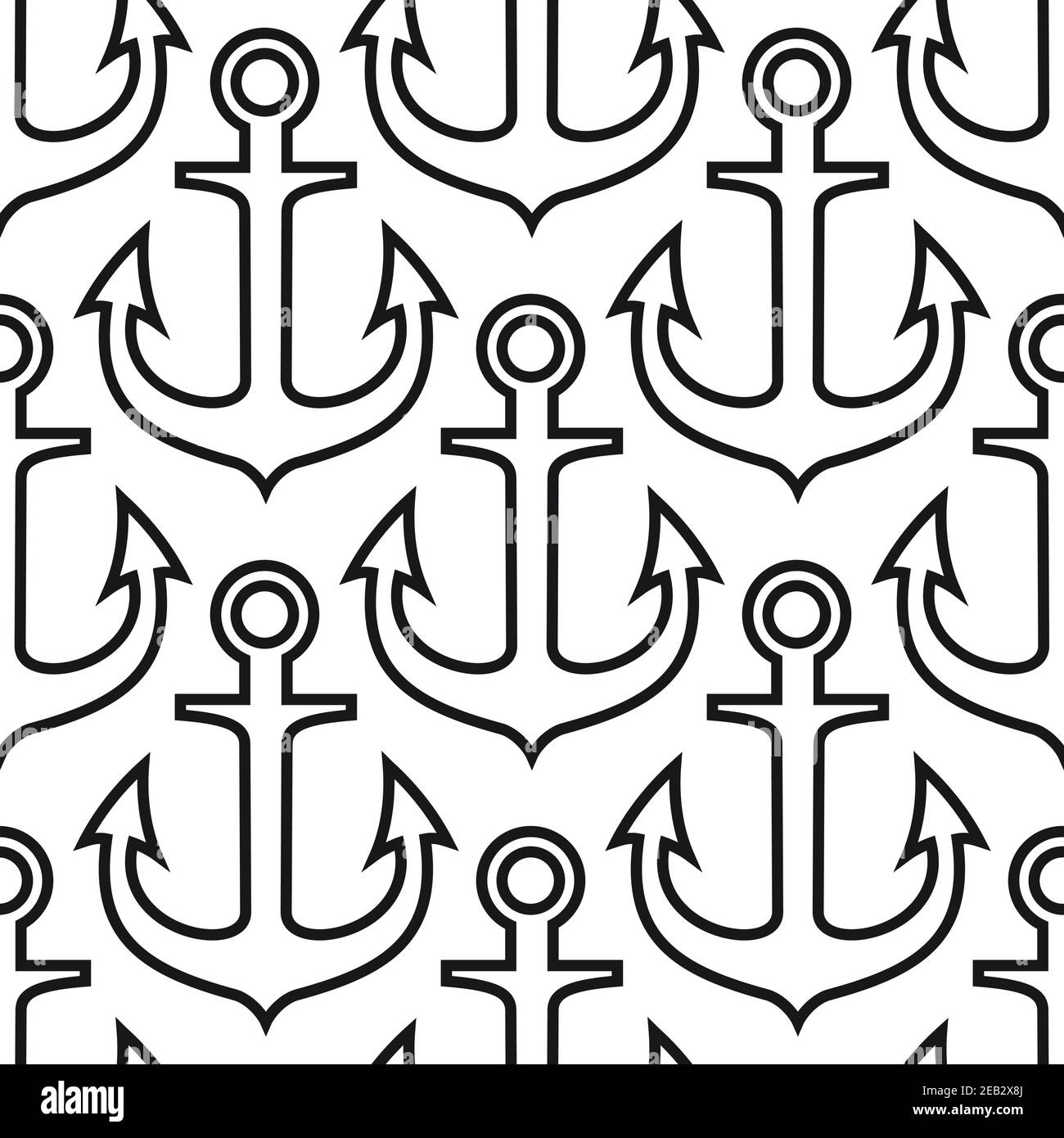 Retro schwarz marine Anker nahtlose Muster auf weißem Hintergrund in Outline-Stil, für nautische Abenteuer oder Reise Thema Design Stock Vektor