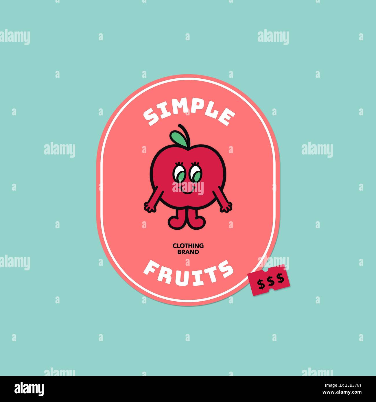 Logo-Vorlage für Kinderbekleidung mit HAPPY Apple Graphic Stockfoto