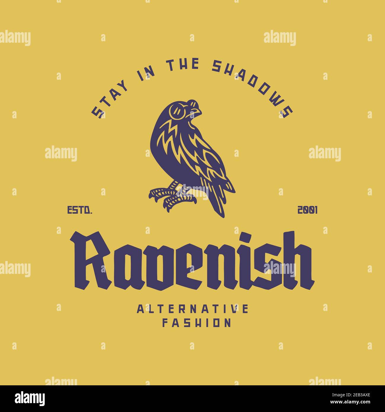 Logo für eine alternative Modemarke mit EINEM Raven Clipart Stockfoto