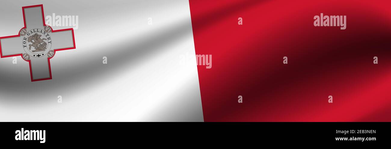 Banner mit der Flagge von Malta. Stoffstruktur der Flagge von Malta. Stockfoto