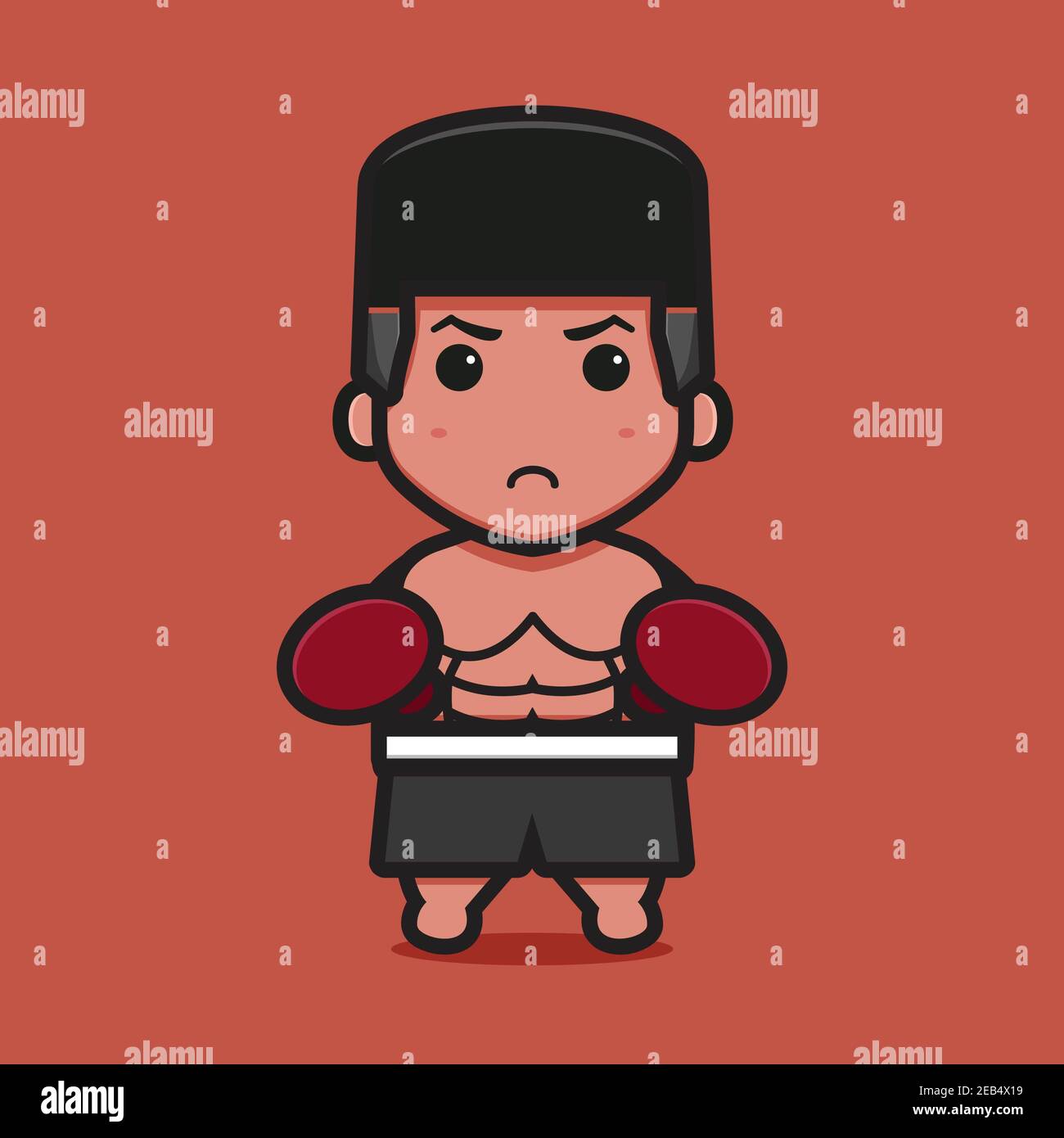 Nette Boxer Charakter mit Doppel-Punch Pose Cartoon Vektor-Symbol Illustration. Boxsport Icon Konzept isoliert Vektor. Flacher Cartoon-Stil Stockfoto