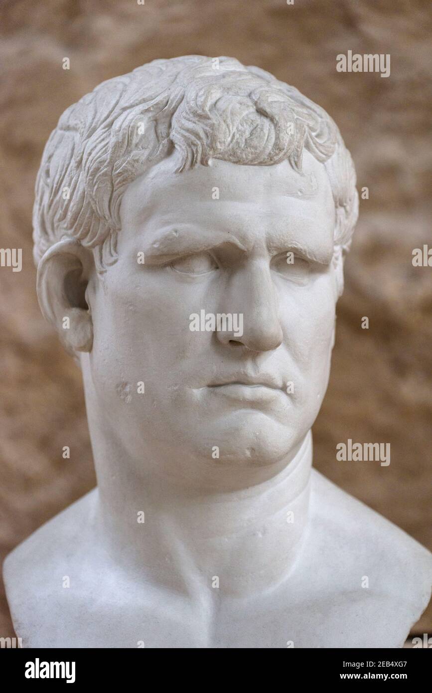 Porträt des römischen Konsuls Marcus Vipsanius Agrippa (ca. 63 B.C - 12 B.C), Ara Pacis Museum, Rom, Italien. Marcus Vipsanius Agrippa (ca,63 v. Chr. - 12 v. Chr.) Stockfoto