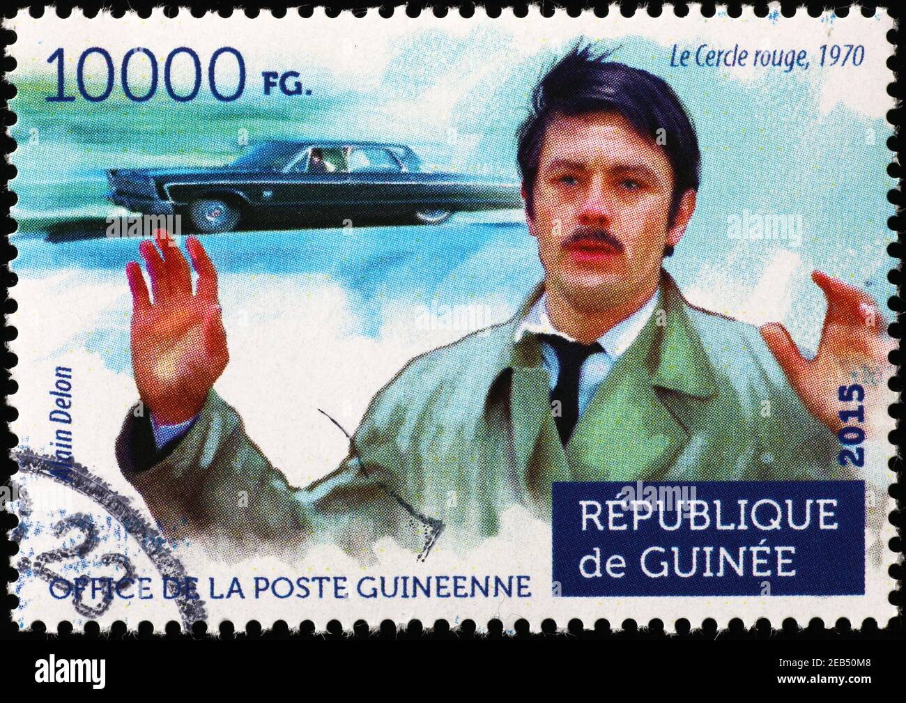 Schauspieler Alain Delon auf Briefmarke von Guinea Stockfoto