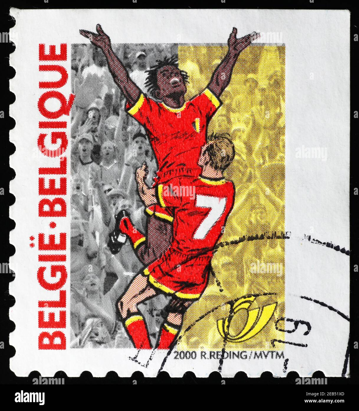 Belgische Nationalmannschaft feierte auf Briefmarke Stockfoto