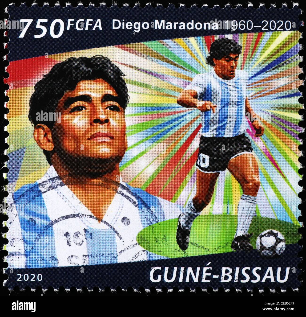 Diego Maradona Portraits auf afrikanischer Briefmarke Stockfoto