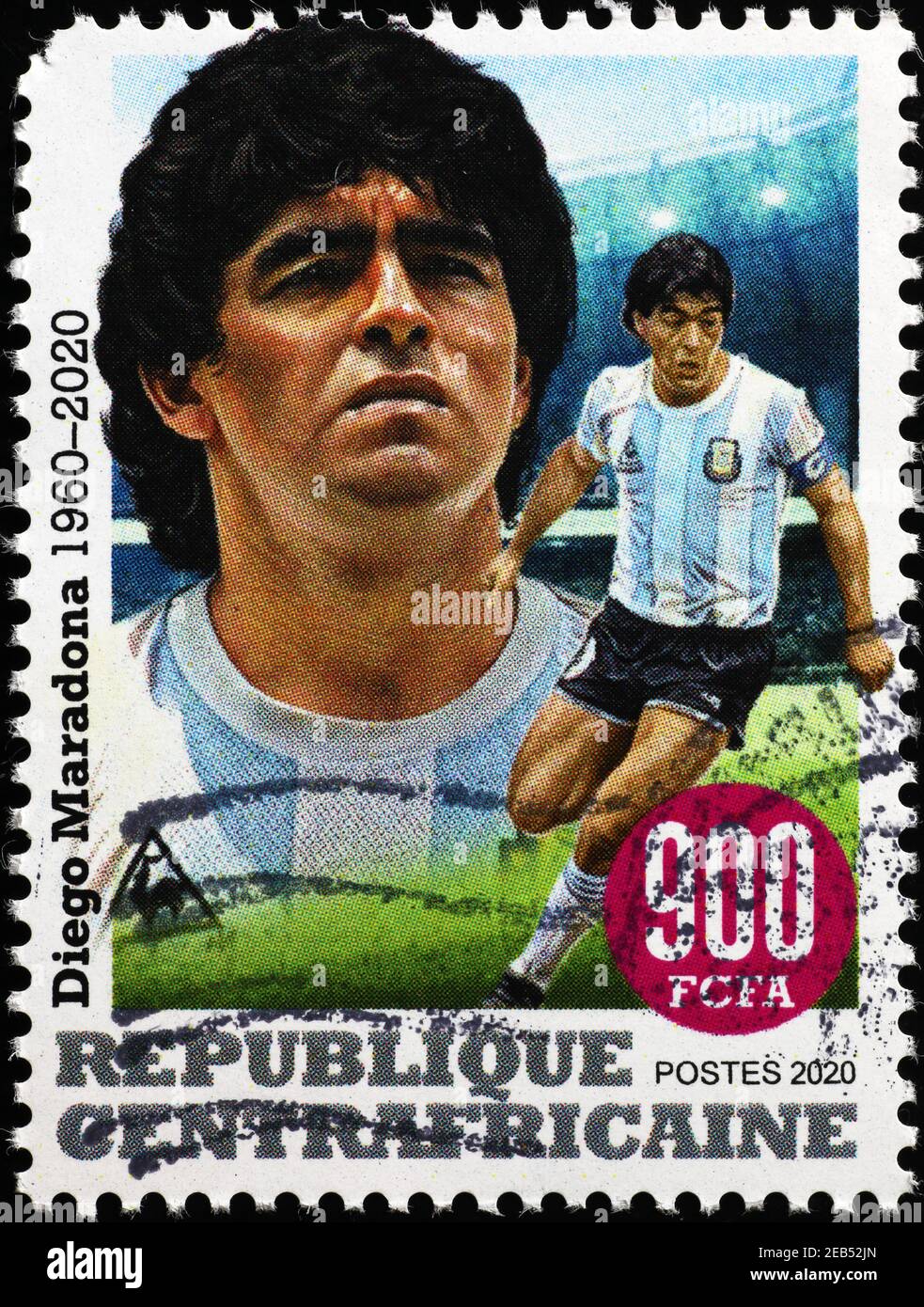 Diego Maradona Porträt auf Briefmarke Stockfoto