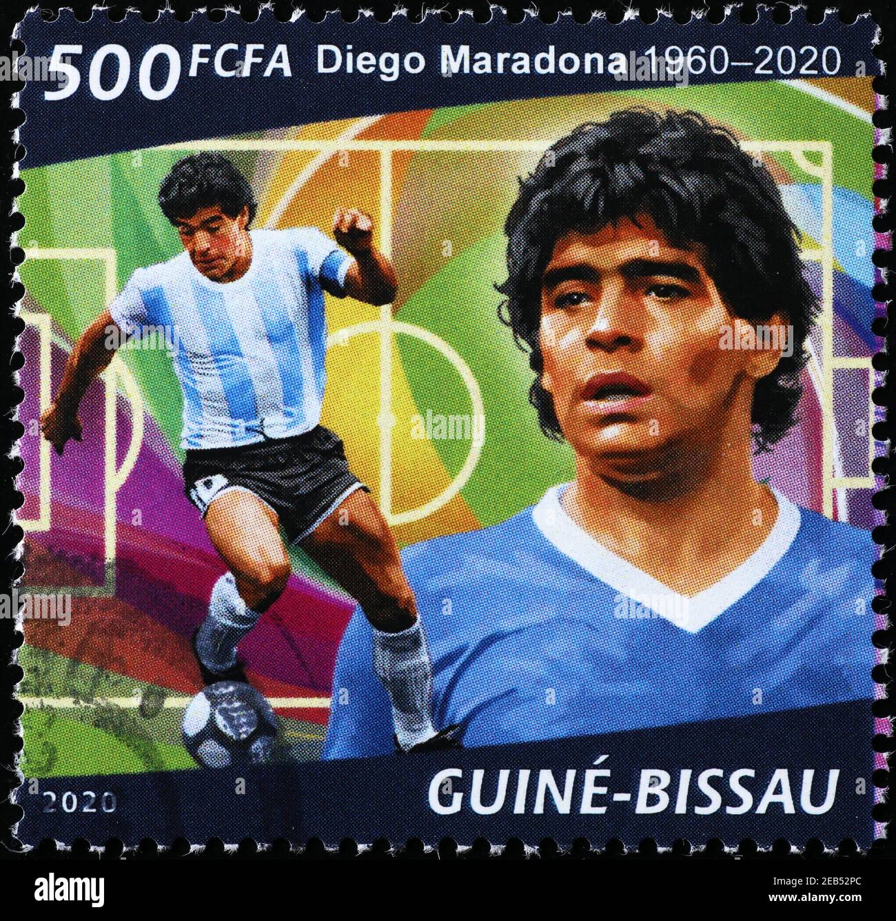 Diego Maradona Portraits auf Briefmarke Stockfoto