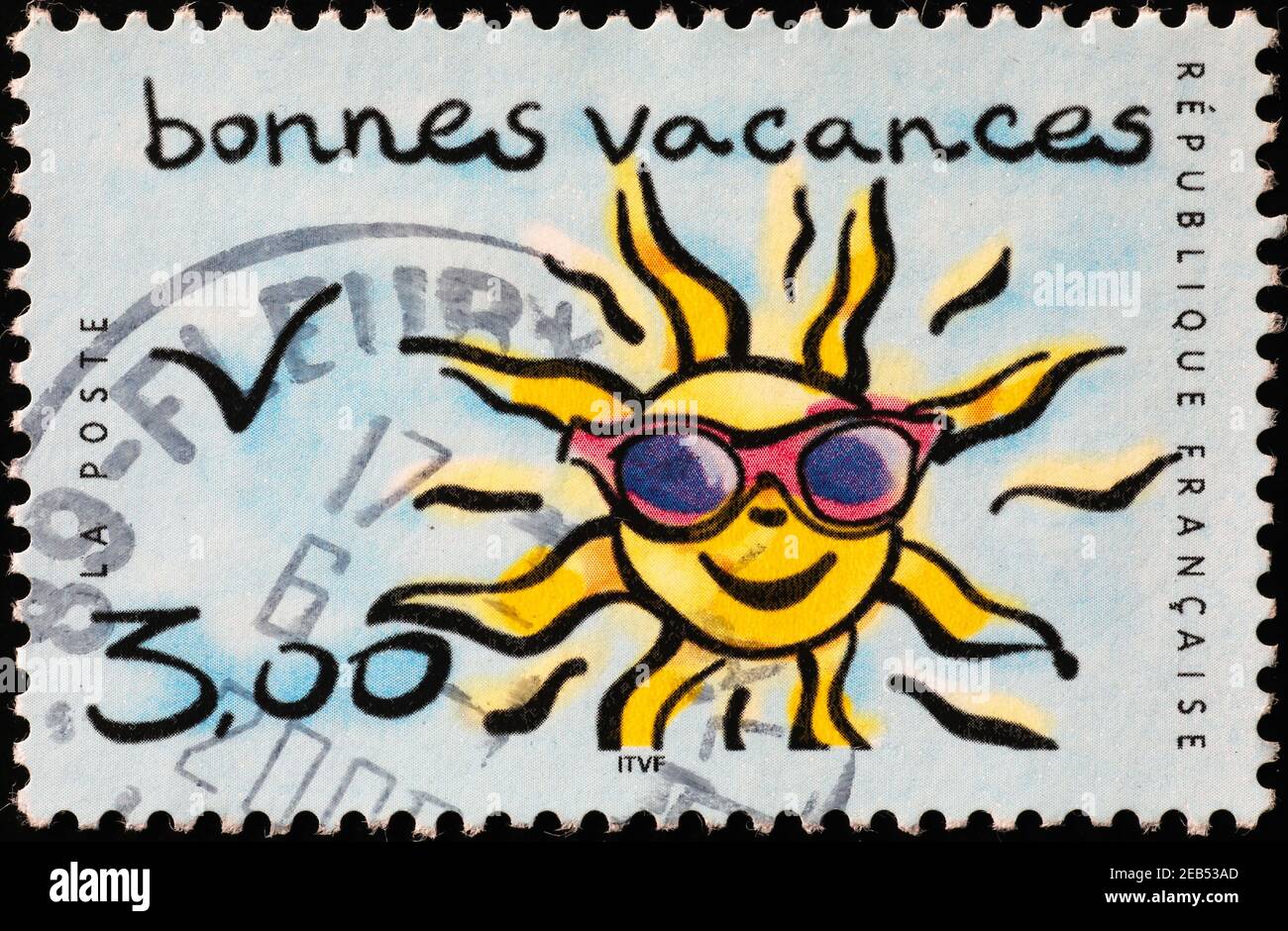 Französische Briefmarke wünscht frohe Feiertage Stockfoto