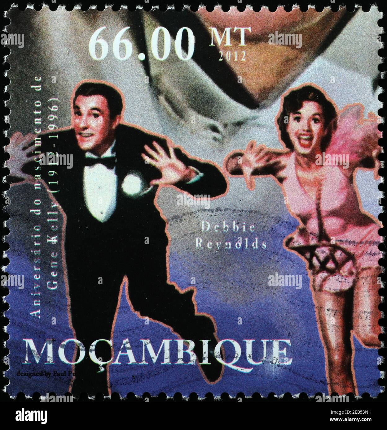 Gene Kelly und Debbie Reynolds auf afrikanischer Briefmarke Stockfoto