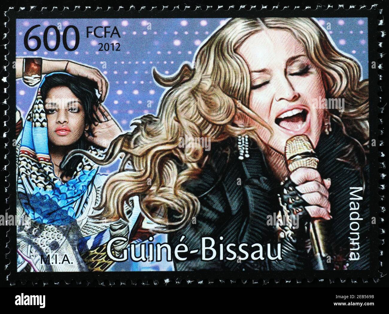 Madonna und M.I.A. auf Briefmarke Stockfoto