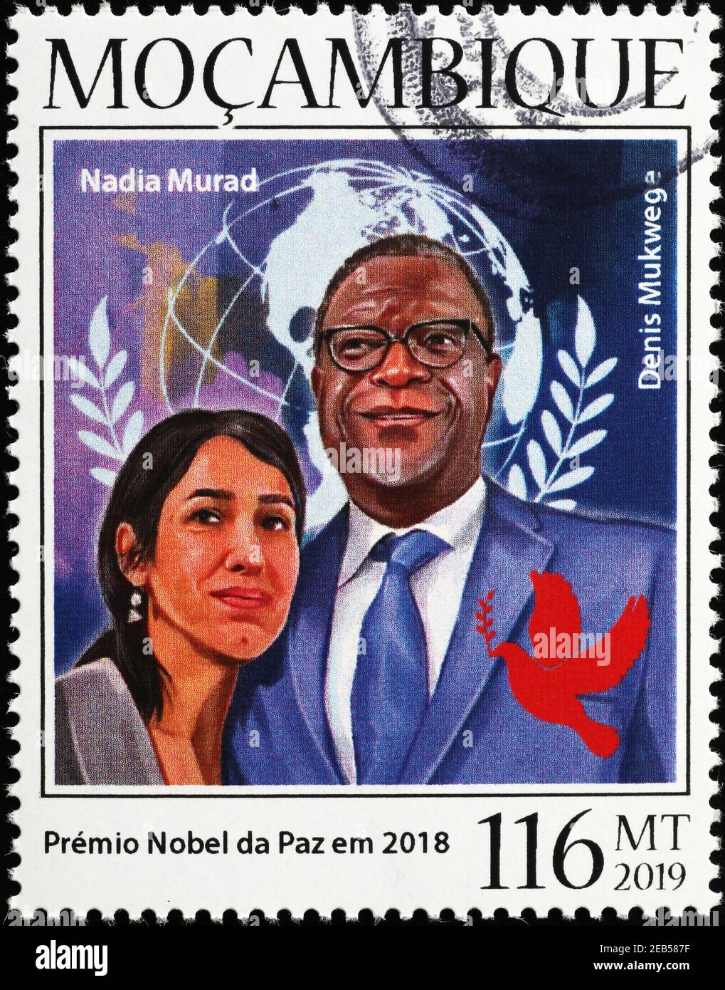 Nobelpreise Nadia Murad und Denis Mukwege auf Briefmarke Stockfoto