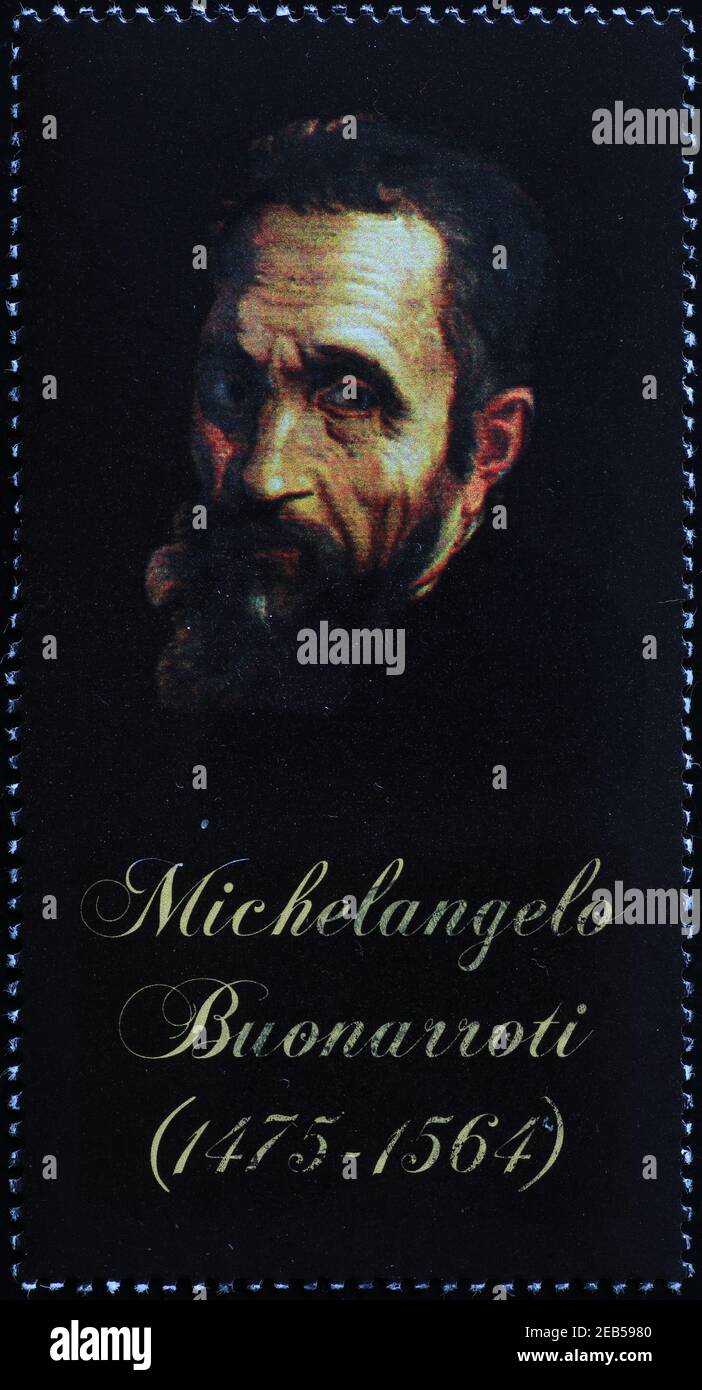 Porträt von Michelangelo auf Briefmarke Stockfoto