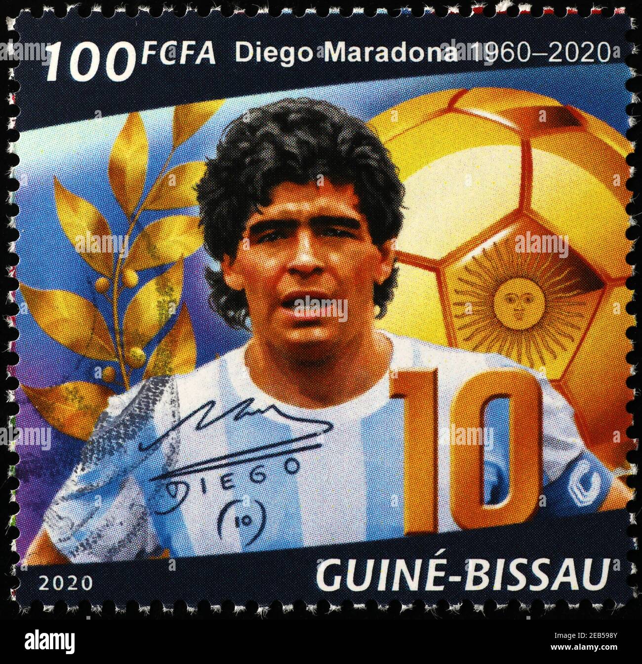 Porträt von Diego Maradona auf Briefmarke Stockfoto