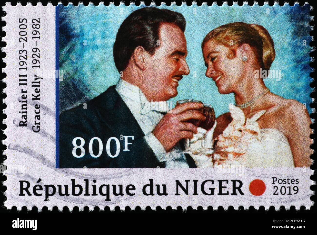 Rainier III und Grace Kelly auf Briefmarke Stockfoto