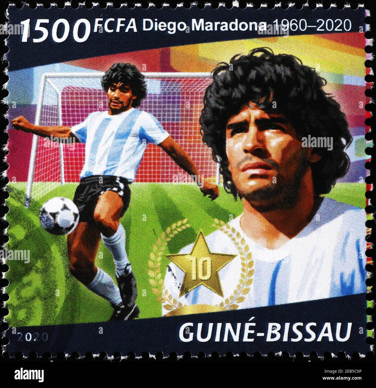 Der junge Diego Maradona auf Briefmarke Stockfoto