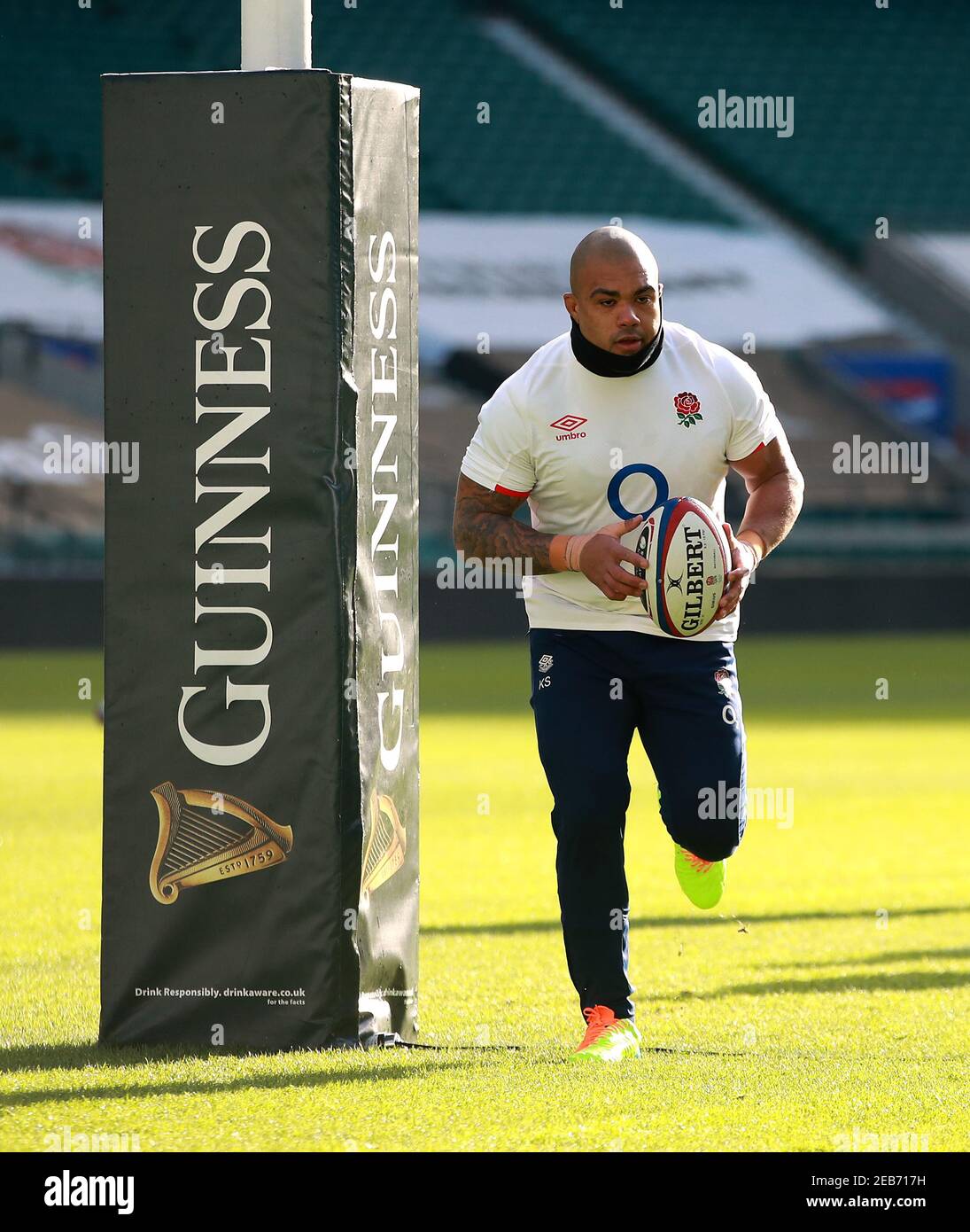 Englands Kyle Sinckler während einer Trainingseinheit im Twickenham Stadium, London. Bilddatum: Freitag, 12. Februar 2021. Stockfoto