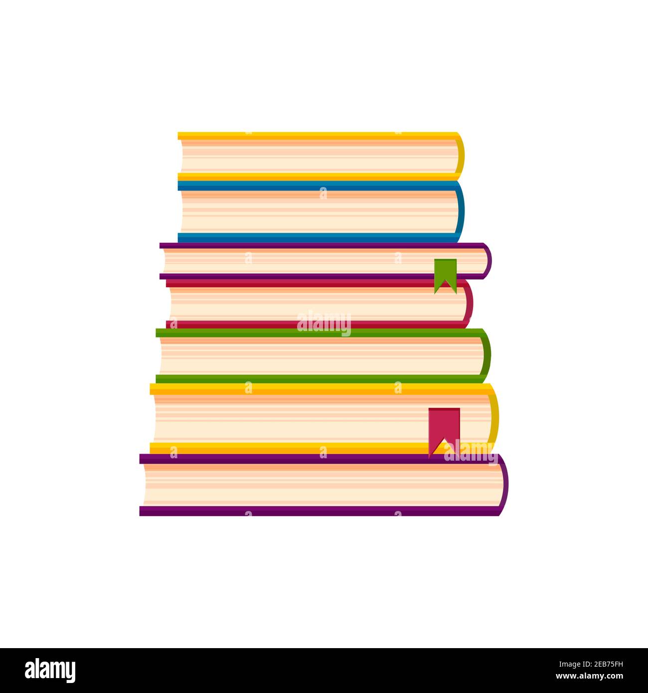 Bücher stapeln sich mit Markierungen. Bücher im Cartoon-Stil. Vektorgrafik isoliert auf weißem Hintergrund Stock Vektor