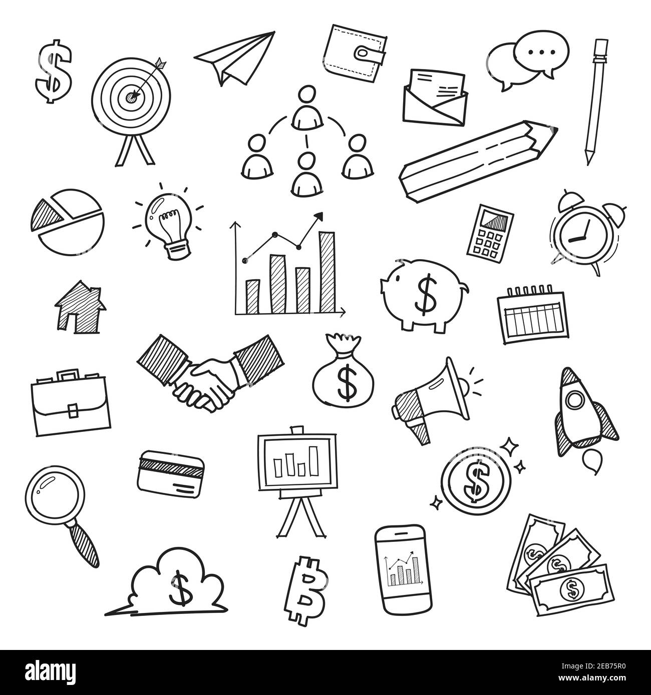 Business-Kritzeleien handgezeichnete Symbole. Vektorgrafik Stock Vektor