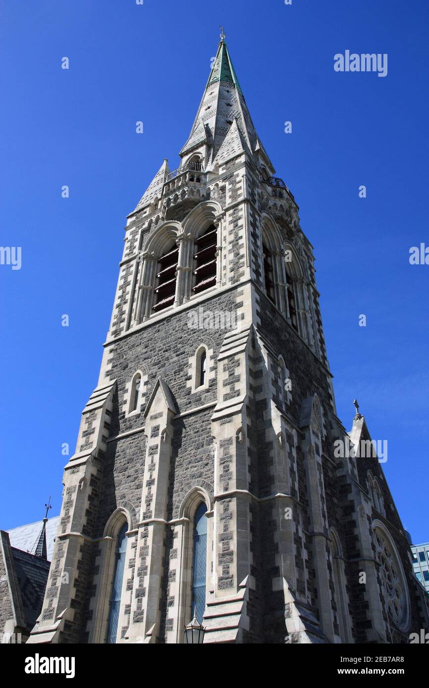 Christchurch Stadt, Neuseeland. Anglikanische Kathedrale, später durch das Erdbeben von 2011 beschädigt. Stockfoto