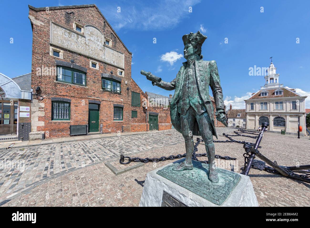 Die Statue von George Vancouver in Kings Lynn, Purfleet Kai, Norfolk Stockfoto