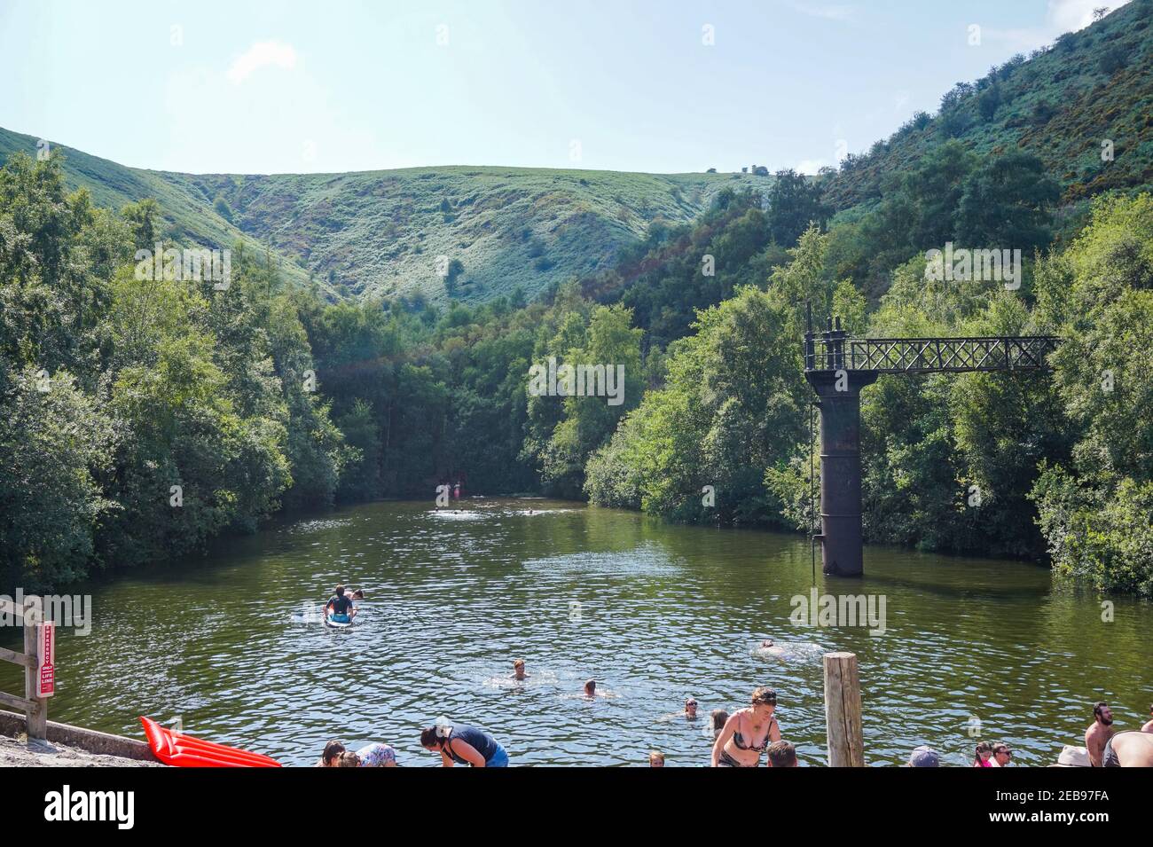 Schwimmen im Carding Mill Valley Reservoir und dem Long Mynd, Shropshire Hills, Church Stretton, National Nature Reserve Stockfoto