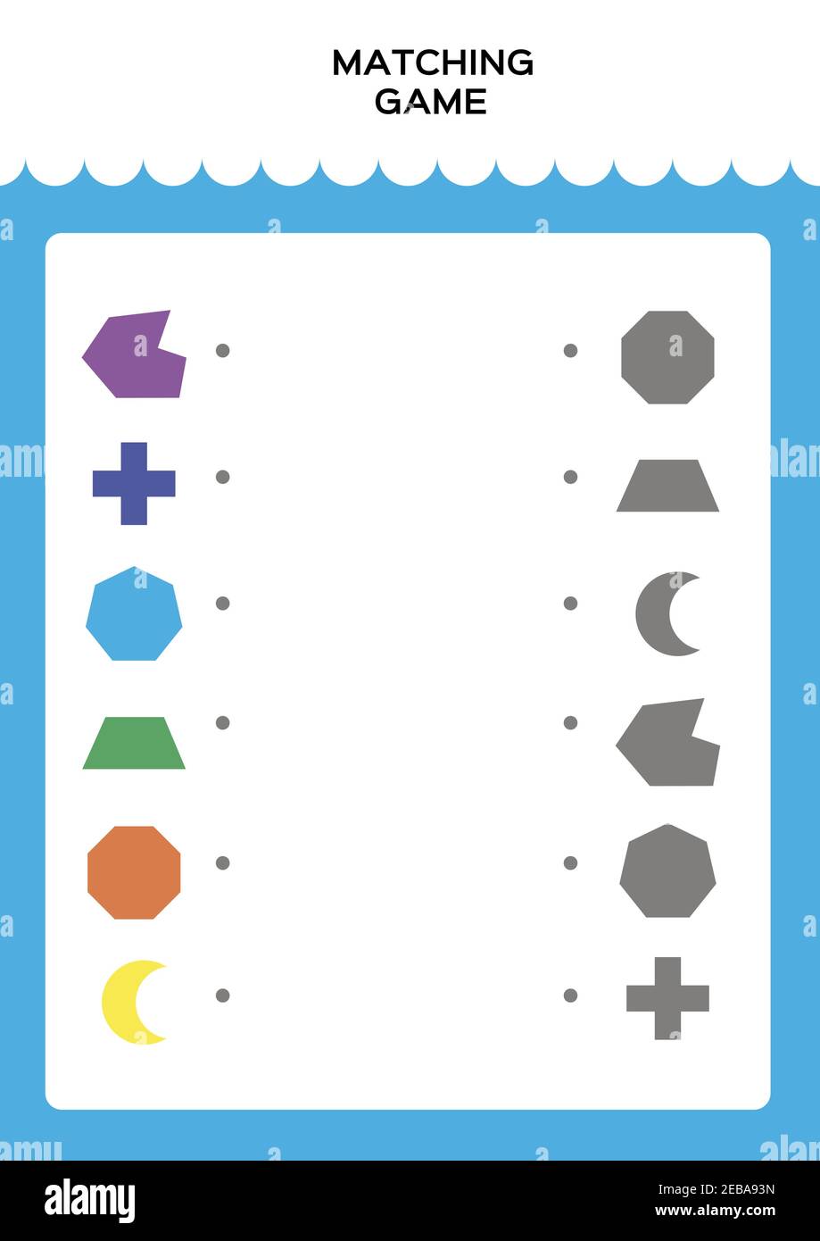 Bildung Formen passende Spiel für Vorschulkinder. Übereinstimmung nach Formen und Schatten. Feinmotorik. Blau. Vektor. Stock Vektor
