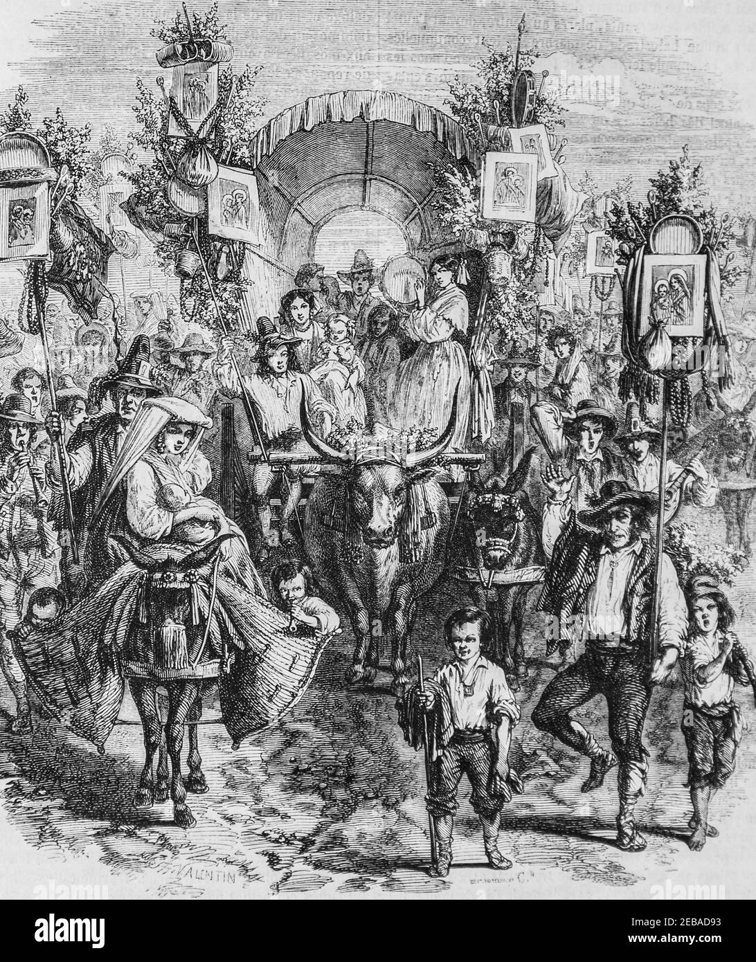 la Route de naples au retour de la fete de la madone de l'Arc , le Magazine pittoresque par edouard charton 1855 Stockfoto