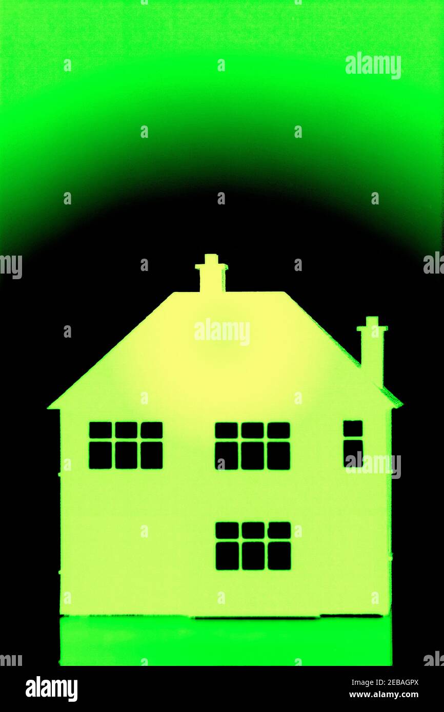 Thermisches Bild Des Modellhauses Zeigt Ökologisch Nachhaltige Energieeffizienz Stockfoto