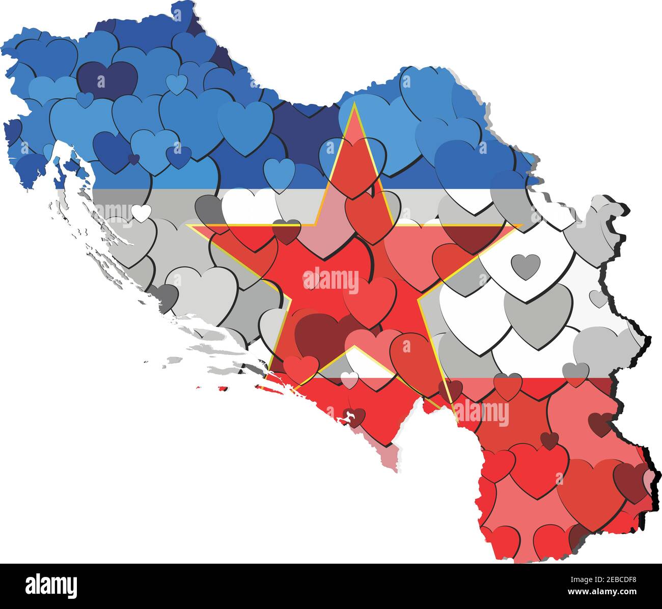 Jugoslawien Karte aus Herzen Hintergrund - Illustration, Abstrakte Jugoslawien Karte Stock Vektor