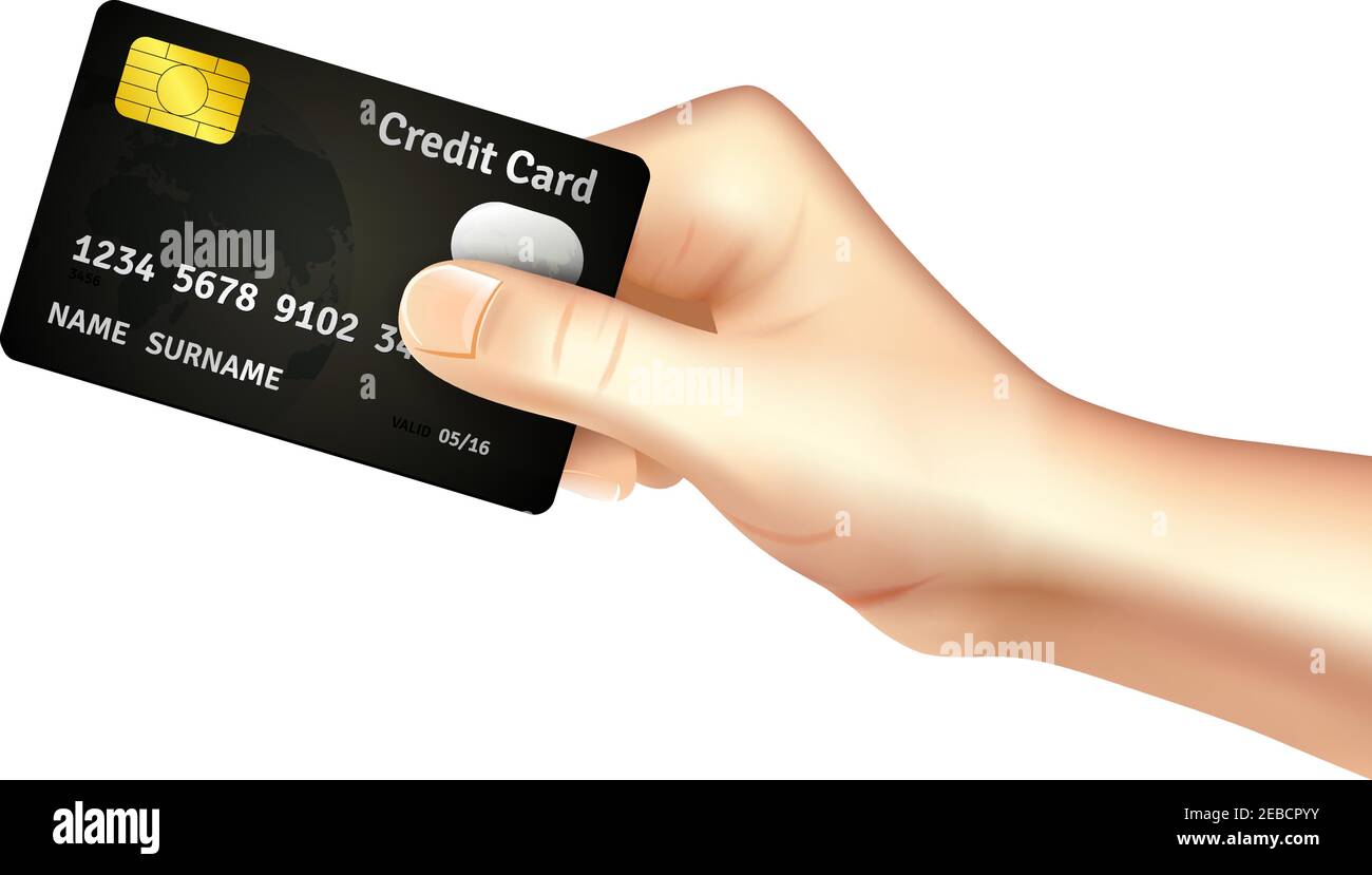 Hand halten Kreditkarte für Einzahlung Barabhebung und Geld Transfer Operations Promotion Poster abstrakte Vektor-Illustration Stock Vektor