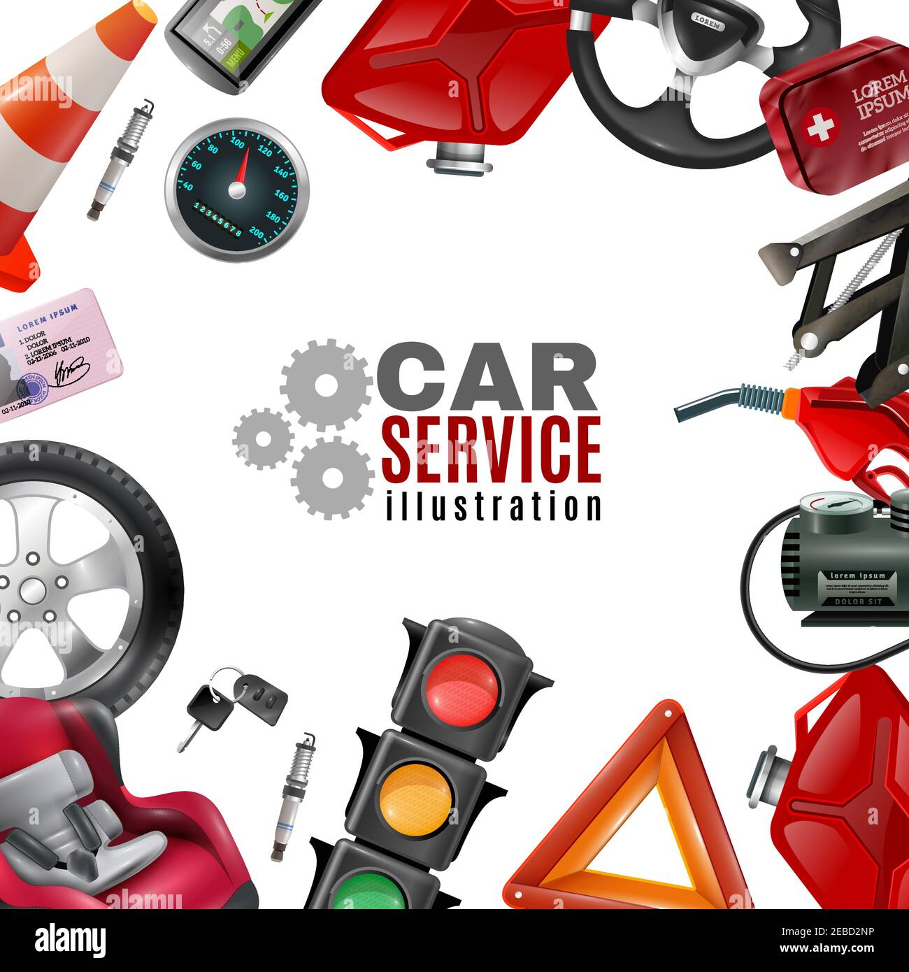 Car-Service-Vorlage mit Auto-Wartung Werkzeuge und Zubehör auf Vektorgrafik  mit weißem Hintergrund Stock-Vektorgrafik - Alamy