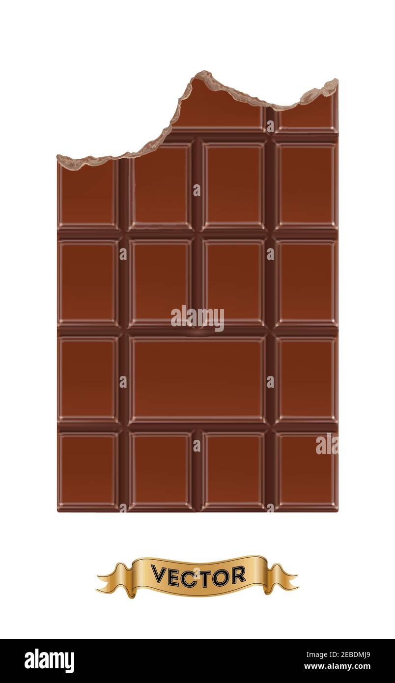 Schokolade gebissen Bars auf weißem Hintergrund, realistische Vektor-Illustration Nahaufnahme Stock Vektor