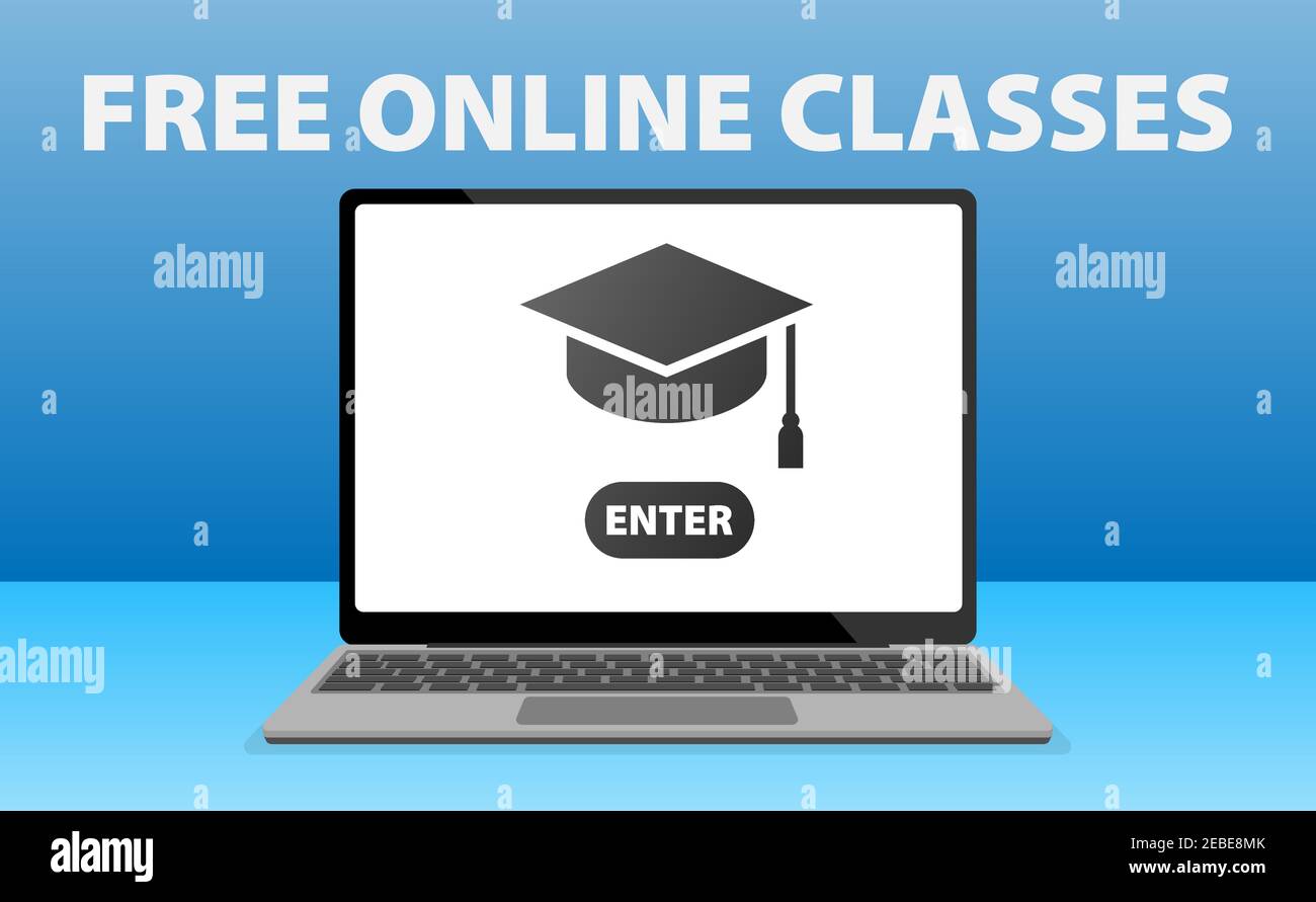Online-Klasse auf Online-Kurs Symbol auf Laptop-Computer, E-Learning-Konzept Vektor-Illustration Stock Vektor