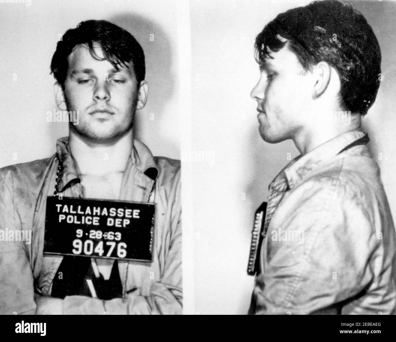 JIM MORRISON (1943-1971) amerikanischer Rockmusiker. Die Polizei wurde am 29. September 1963 nach seiner Verhaftung in Tallahasee, Florida, wegen kleinlichen Großmütigkeit, Störung des Friedens, Widerstand gegen Festnahme und öffentlicher Trunkenheit angeklagt. Stockfoto